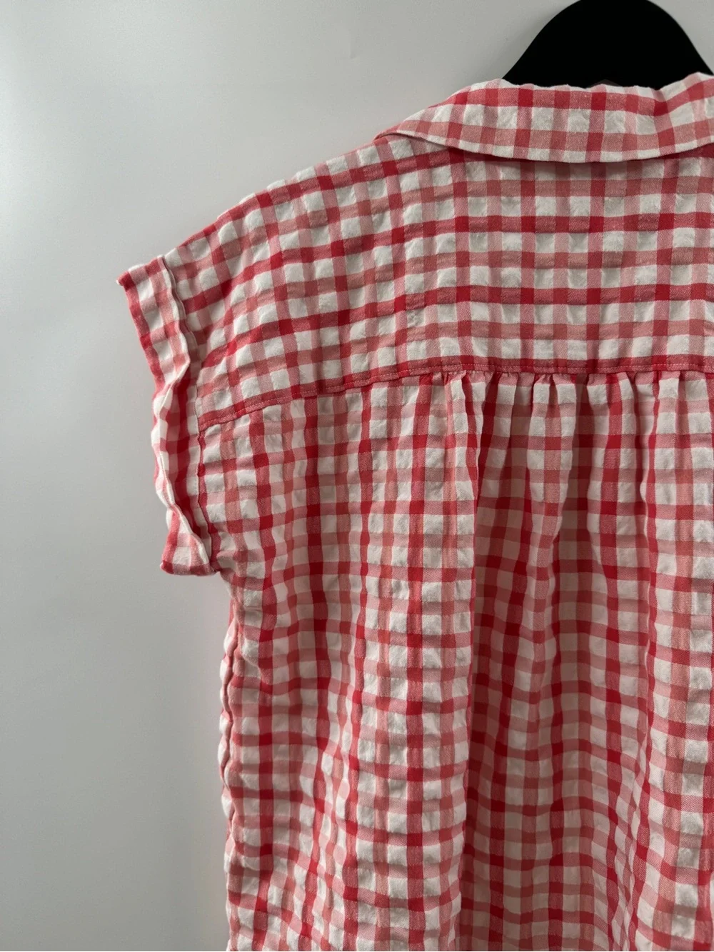 LOFT Red Gingham Button Down Top Women's Small Tie Front Blouse - Picture 8 of 9